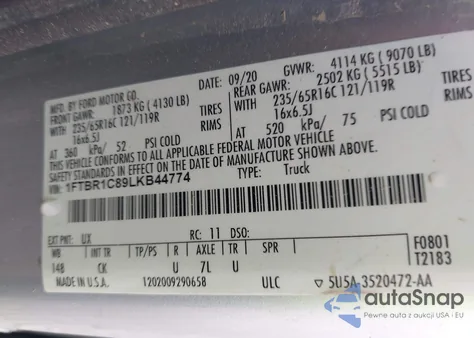 2020 Ford Transit-250 from USA, damaged, VIN 1FTBR1C89LKB44774